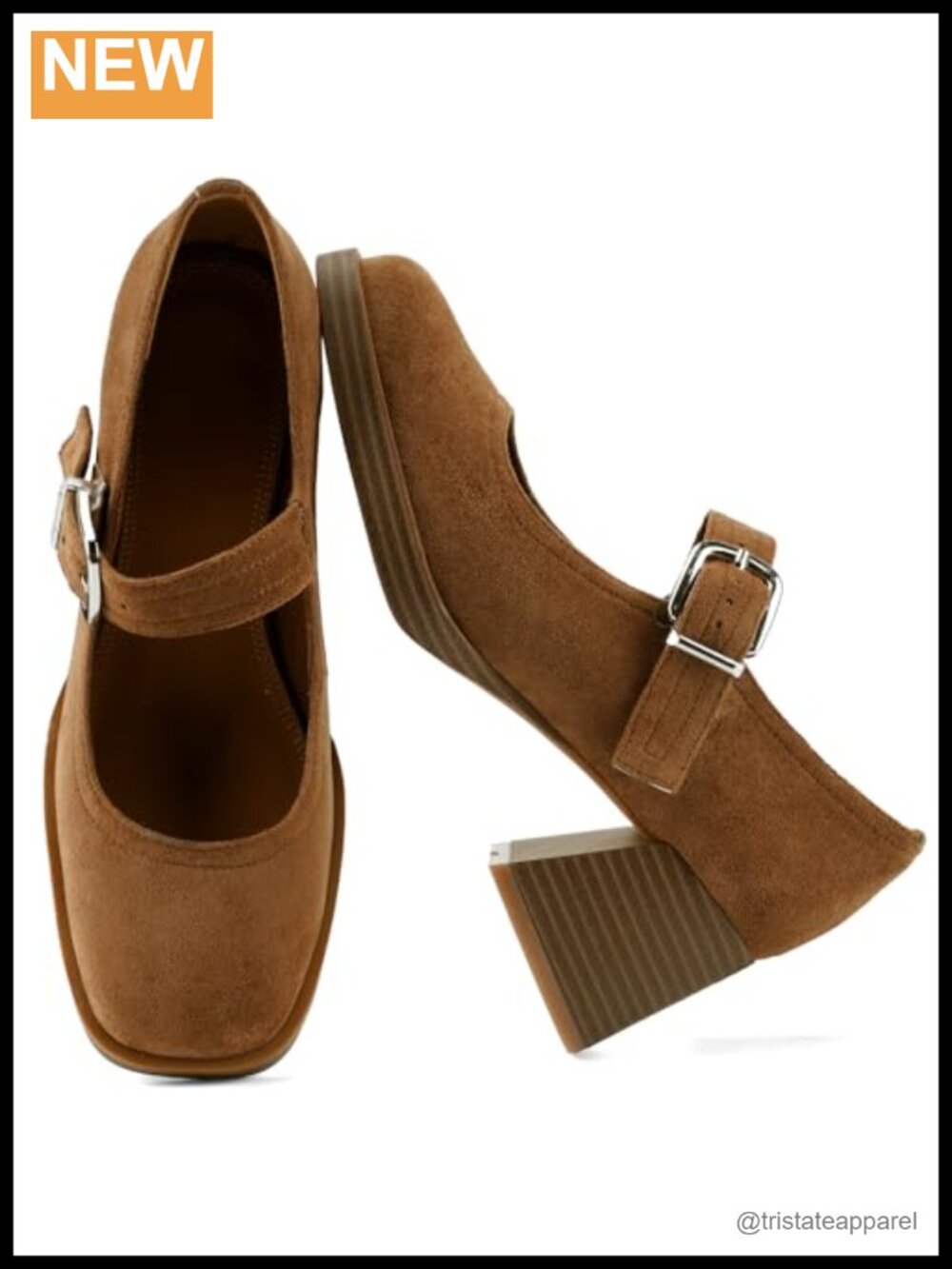 Mary Jane Heels Square Toe Buckle Strap Chunky Block Heel Pumps